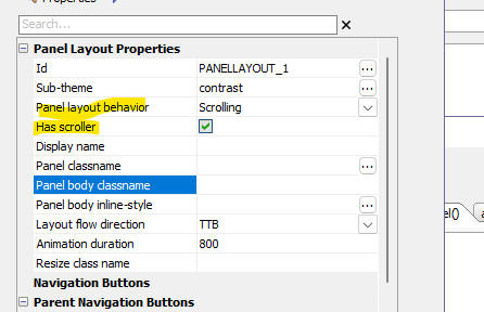 Panel Layout Behavior property configured for scrolling